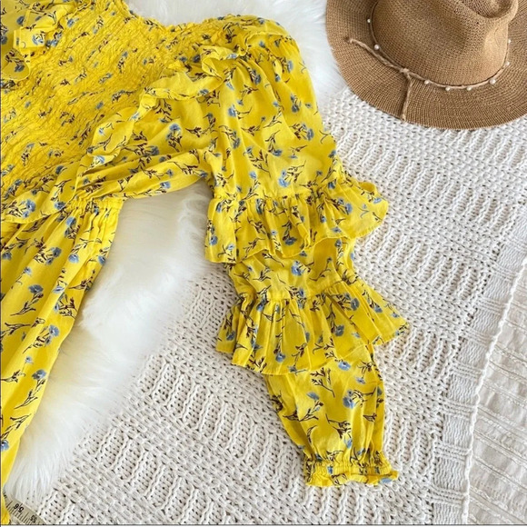 Happy X Nature By Kate Hudson Dress Ditsy Meadow Mini Floral Ruffle Yellow - Picture 7 of 14